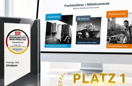 clickApoint erneut Bestes Transportbörse Online-Portal 2026 dank hoher (Foto: GPSoverIP GmbH)